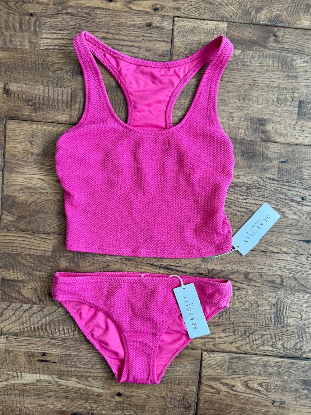 NWT Seafolly Sea Dive Fuchsia Action Back Tank Hipster Bikini Bottom Size 4 6